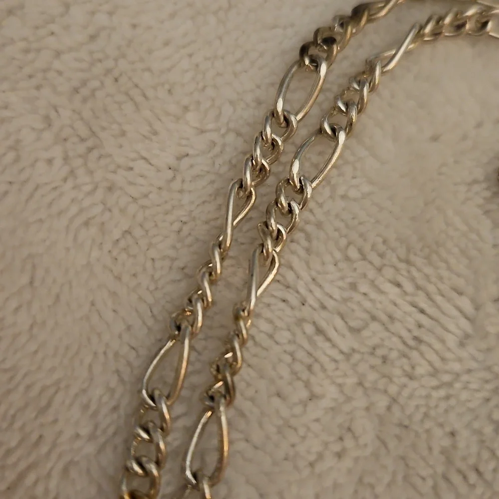 Vintage Tin Cross Pendant Figaro Chain Necklace and Acrylic Heart Cross Ring 7.5